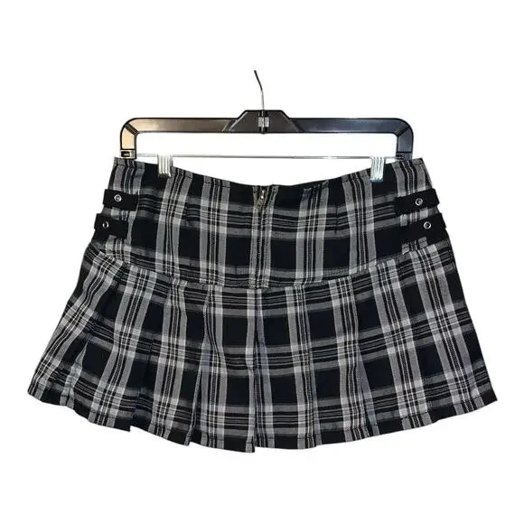 VTg Y2K Tripp NYC Black White Plaid Pleated Mini Skirt Goth Emo Punk Grunge M - Picture 2 of 10